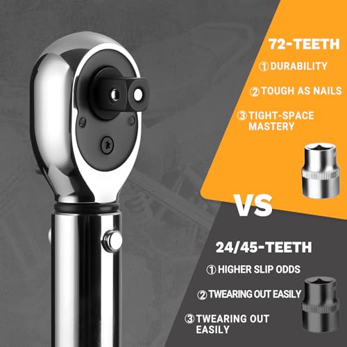 DEKOPRO Torque Wrench 3/8 Inch Drive Click, 5-50 Ft-Lb/6.8-67.8 Nm Torque Wrench, ±3% High Precision, 72 Tooth Torque Wrenches with Dual-Direction Adjustable for Bike Motorcycle and Car Repair - size: 3/8 Inch (5-50 ft.-lb.)