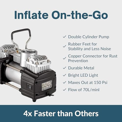 Asani 12V Air Compressor, 150 PSI Portable Double Cylinder Tire Inflator