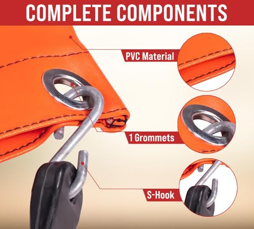 (10 Pack) Orange 12" Turbo Saver Exhaust Cover & 21" Rubber Snap Tie w/Hook - Weather Resistant PVC Turbo Cover to Protect Equipment at High Speeds & Excessive Airflow During Transport - size: 12 Inch, style: 10 - Pack