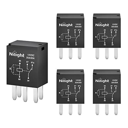 Nilight 5Pack 12V 5Pin Ultra Micro ISO SPST Relay 35A/20A for Fuel Pump - color: 5Pin Relay