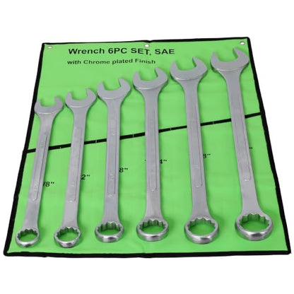 Jumbo Combination Wrench Set, 5-Piece SAE (1-3/8"-1-7/8"), Chrome Plated, Green Storage Bag - Medium-Large Sizes (1-3/8"-1-7/8"), SUVs, Pickup Trucks, General Automotive - color: 5-piece Sae (1-3/8"-1-7/8"), Chrome