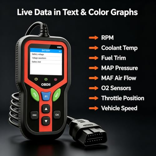 OBD2 Scanner, Check Engine Light Code Reader with Battery Test