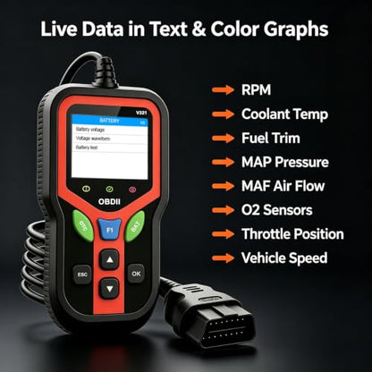 OBD2 Scanner, Check Engine Light Code Reader with Battery Test