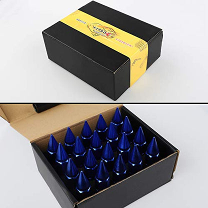 M12X1.5 Spikes Nuts for Rims Aluminum Extended Tuner Lug Nuts 20PCS 60MM (Blue) - color: Blue