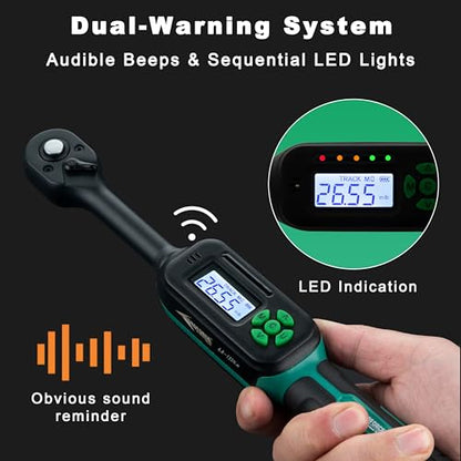 AEROFORCE Digital Torque Wrench - 3/8 Inch Drive Electric Torque Wrench (6.8-135Nm), Features Dual-Direction Ratchet, ±2% Accuracy, Buzzer & LED Alerts, 4-Measurement Unit (Nm/lb.ft/in.lb/kgf.cm) - style: 3/8’’ 5.02-99.57 lb.ft