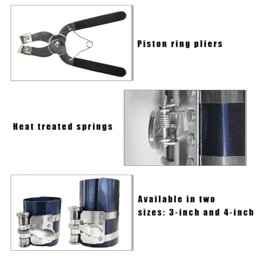 povtii 4" Car Engine Piston Ring Compressor Tool, Vehicle Piston Ring Ratcheting Lock Installer Removal Kit, Compress Pistons with Adjustable Piston Ring Plier, Car Accessories - color: 4 Inch