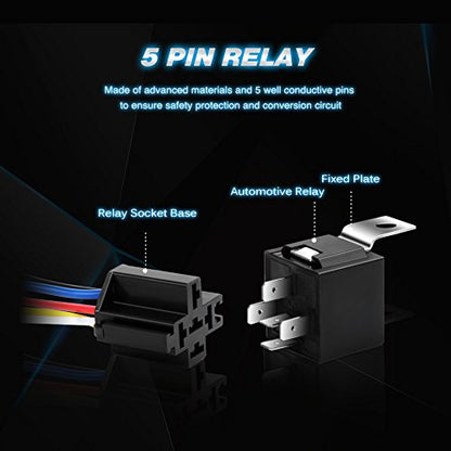Nilight 50003R Automotive Set 5-Pin 30/40A 12V SPDT with Interlocking Relay Socket and Wiring Harness-5 Pack, 2 Years Warranty - color: 5Pin Relay + harness socket