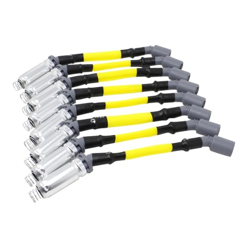 DRAGON FIRE PERFORMANCE 10.5" 500 ohm/ft Spark Plug Wires Compatible with 2000-2019 GM Silverado, Tahoe, Suburban, GMC Sierra, Yukon, Cadillac Escalade, Various V8 OEM Fit PWJ256-YS (Yellow) - color: Yellow