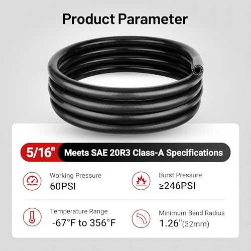 EVIL ENERGY 5/16" Silicone Heater Hose Radiator Coolant Hose Straight SAE J20R3 CLASS-A 60PSI 10FT Black - size: 5/16 10FT