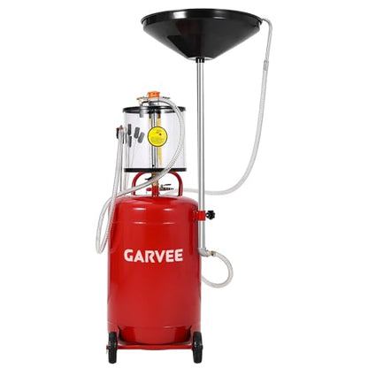 Garvee 20 Gallon Waste Oil Drain Tank, Air Operated Portable Oil Drainer with Adjustable Funnel, Fluid Fuel Transfer Drainage with Wheels, Oil Change Container for Automotive Workshops - size: 20 Gallon - Measuring Cup - Red