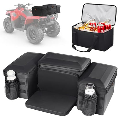 Benlari Upgraded ATV Bag, 74L Large Waterproof ATV Storage Bag with 14L Cooler Bag, 4 Wheeler Cargo Bag Rear Rack Seat Bag with Rain Cover Compatible with Polaris Sportsman Fourtrax CanAm Kawasaki