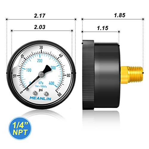MEANLIN 1/4" NPT 0-60Psi Swimming Pool Water Pressure Gauge - color: 1/4"NPT Back Mount, size: 0-60Psi/0-4BAR/KIT