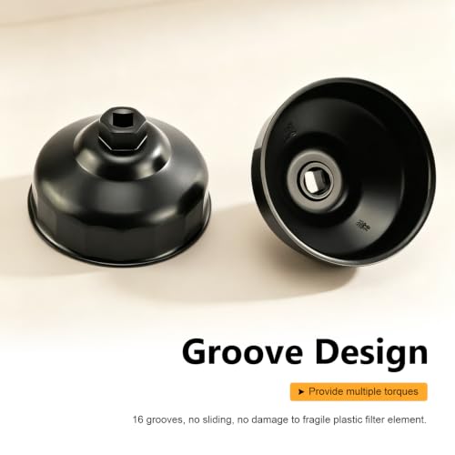 86mm 16 Flutes Oil Filter Wrench, Car Oil Filter Removal Tool to Change Oil, Aluminum Alloy Oil Filter Socket Wrench Tools, Compatible with BMW Volvo