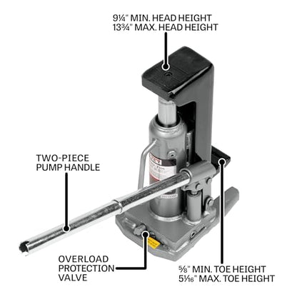 JET 2-Ton Hydraulic Toe Jack (Model JTJ-2ST) - size: 2-Ton