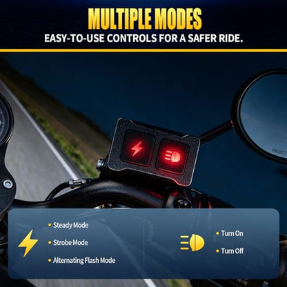 JHE Motorcycle Led Light Wiring Harness Kit,Driving Light Switch, With Waterproof Motorcycle Light Switch, Used To Control Led Light Bar/Driving Light/Fog Light Wiring Harness For Motocycle,3 MODE.