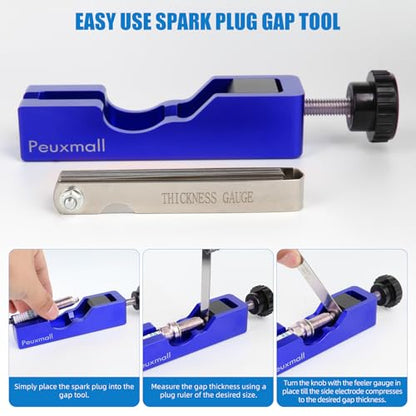 Spark Plug Gap Tool, Spark Plug Gapping Tool with 32 Blade Steel Feeler Gauge, Universal Spark Plug Gap Tool for Most 10mm 12mm 14mm 16mm Spark Plugs (Blue) - color: Blue