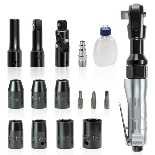 Auto Dynasty 17 Pieces 1/2" Air Ratchet Wrench Kit Set Heavy-Duty Aluminum Body, 50 ft-lb Max Torque, 160 RPM Speed, Versatile Pneumatic Sockets