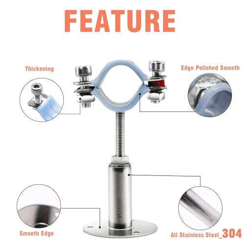 AKIHISA 2 Pcs 304 Stainless Steel Pipe Supports, Wall Mount Ceiling Mount Pipe Hanger, Pipe Holder for OD Pipe 15-19MM Adjustable Height Range 50-100mm - size: 15-19mm, style: Adjustable Height 50-100mm