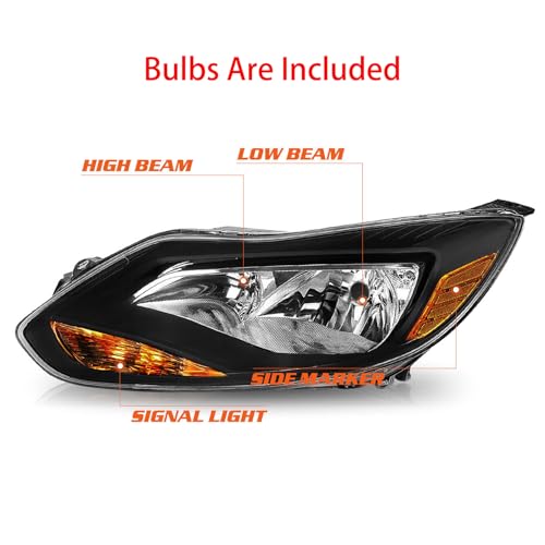 Headlights Assembly w/Bulbs Set For 2012-2014 Ford Focus Black Housing - color: For 2012-2014 Focus