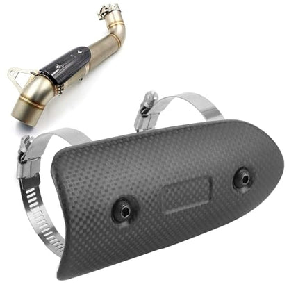 Exhaust Heat Shield, Universal Dry Carbon Fiber Exhaust MidPipe Heat Shield Guard Protector Kit Replacement Accessories for Motorcycle