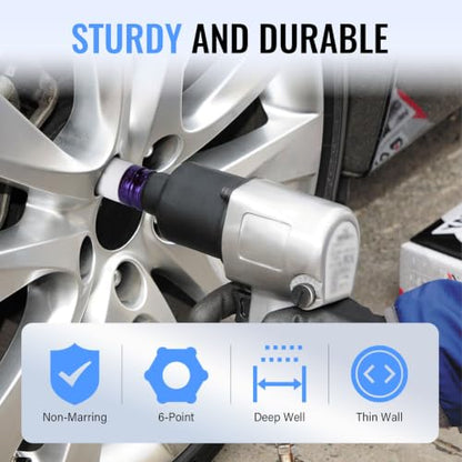 1/2" Drive Wheel Protector Impact Socket, Metric Deep 17mm - 27 mm (7 PCS) - size: 1/2" Color Impact Sockets 7pcs
