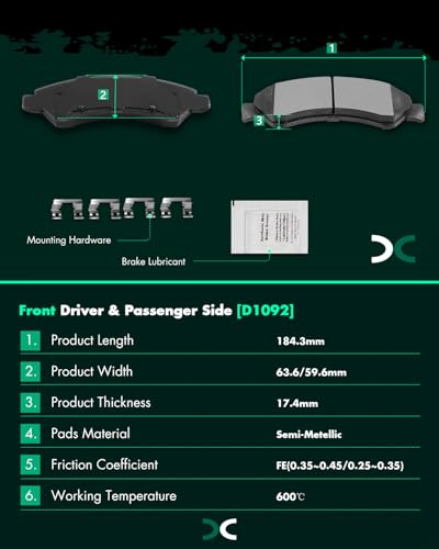 Ceramic Brake Pads Kits,SCITOO 8pcs Brakes Pads Set Fit For Silverado 1500 - size: Front D1092 & Rear D1194 [8PCS]