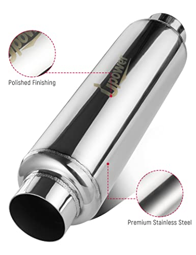 Upower 2.5" Inlet&Outlet Exhaust Resonator,4" x12" Body 16" Overall Length Center Straight Through Stainless Steel Muffler,Polished - size: 2.5" Inlet 16" Overall Length