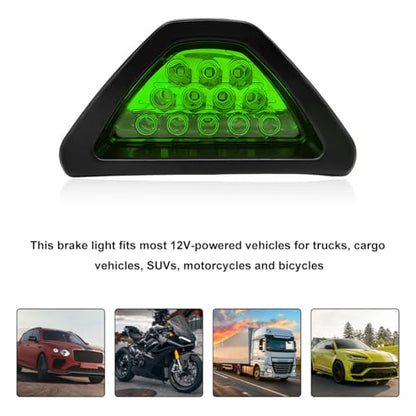 Car F1 Style Brake Light, 12V Super Bright Waterproof Triangle Rear Fog LED Lights Tail Flash Lamp, F1 Style Warning Strobe Third Stop Light for Motorcycle ATV Truck SUV (Green) - color: Green