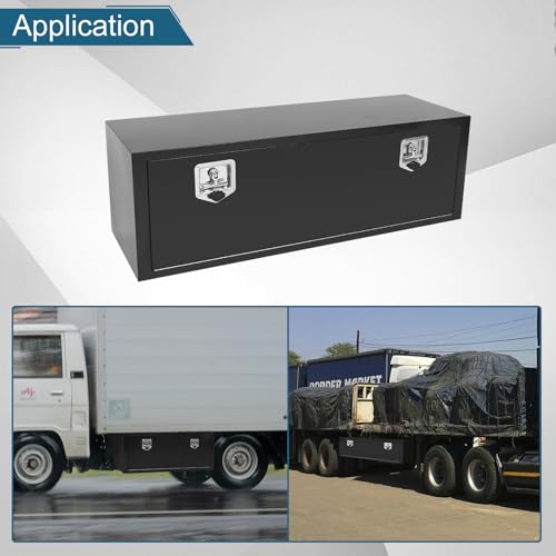 48"X14"X16" Underbody Truck Box Black Heavy Duty Steel Trailer Box Pick Up Truck Tool Box Storage Organizer w/Lock & eys - size: 48"x14"x16"