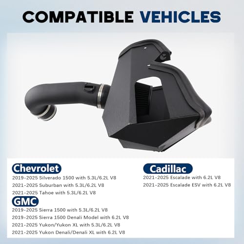 Cold Air Intake Compatible With 19-25 Silverado 5.3L/6.2L V8 - size: Chevy Cadillac GMC Cold Air Intake Kit 5.3L 6.2L