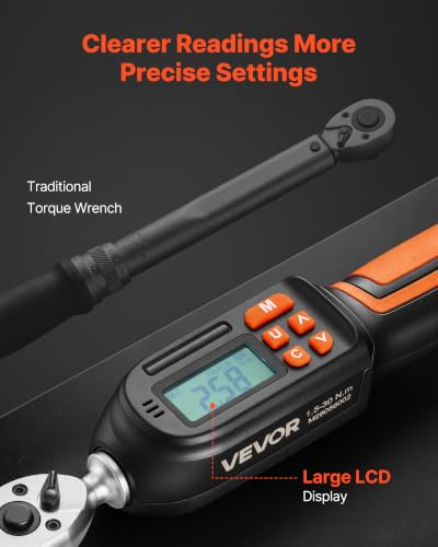 VEVOR Torque Wrench Set 1/4" Drive 42-Piece Digital Torque Wrench 4 Units, ±2% Accuracy, LCD Screen, with Buzzer and LED Indicator, with Sockets, Bits, Extension Bar, Adapter, for Automotive Repair - size: 1/4"