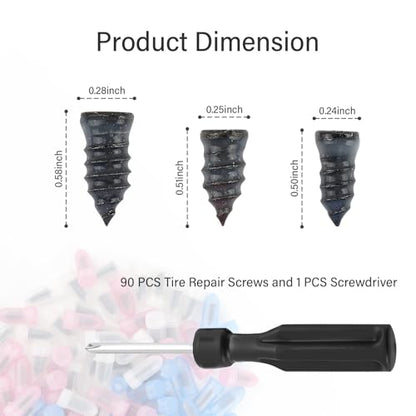 90PCS 3-Size Tire Repair Kit with Screwdriver - color: 3 Size/90PCS