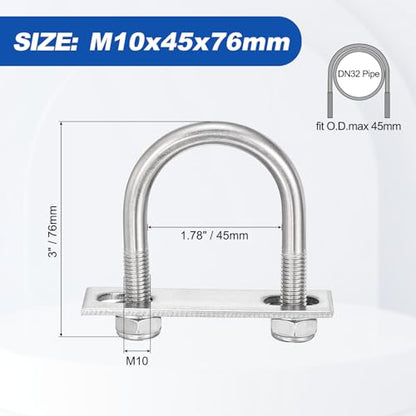 METALLIXITY U Bolts 4Set M10x45x76,Round U Bolt Kits 304 SS U Clamp - color: Silver, size: M10x45x76mm