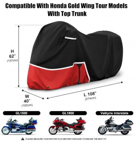 420D Heavy Duty Motorcycle Cover All Weather Waterproof, Outdoor Sun Rain Snow Protection, Fit for Honda Adventure Models Africa Twin,NC750X,CB500X,CRF300L,XR150L,CRF250F (Goldwing withTrunk) - size: Goldwing withTrunk