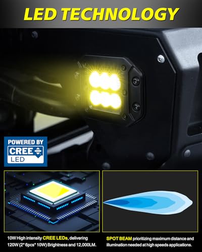 Amber Flush Mount LED Pods 120W CREE LED Bumper Lights for Trucks - color: Yellow Spot, size: 5 Inch Flush