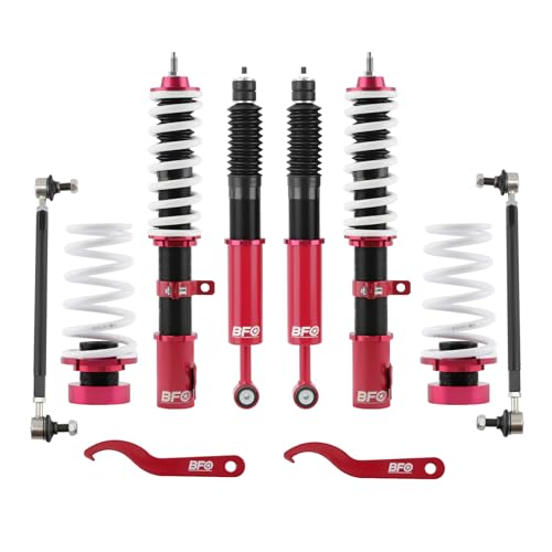 BFO Coilovers for Toyota Yaris 2007-2010, for Scion XD 2008-2012, Height Adjustable Full Coilovers Suspension Kit, Preset Damping Shock Absorber Lowering Kit Red