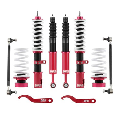 BFO Coilovers for Toyota Yaris 2007-2010, for Scion XD 2008-2012, Height Adjustable Full Coilovers Suspension Kit, Preset Damping Shock Absorber Lowering Kit Red