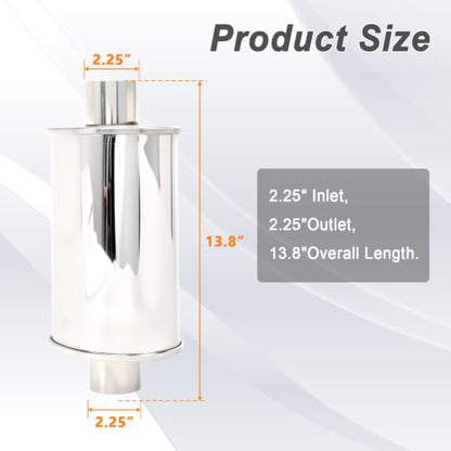 2.25'' Inch Ultra Quiet Exhaust Resonator,Performance Muffler Resonator 2.25" Inlet 2.25" Outlet 14" Overall Length T304 Stainless Steel Universal Fitment - size: 2.25''Inch