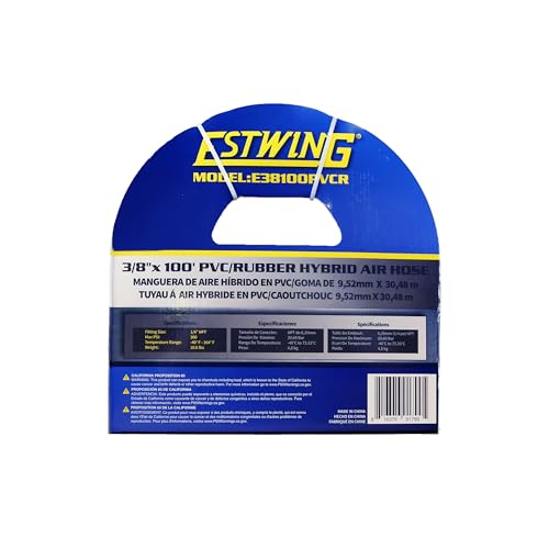 Estwing E38100PVCR 3/8" x 100' PVC / Rubber Hybrid Air Hose with 1/4" Brass Fittings, 3/8 x 100 - size: 3/8” x 100’