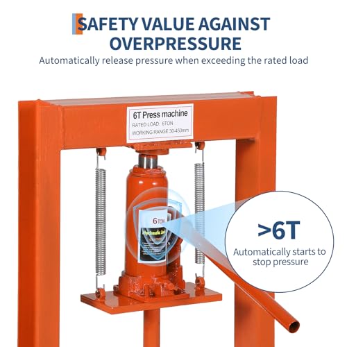 6-Ton Hydraulic Shop Press, h-Frame with Adjustable Height, Movable Plates