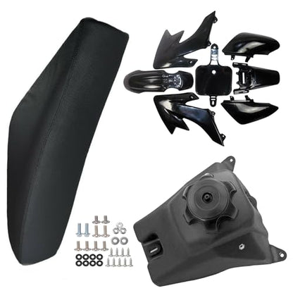 Durable ABS Plastics Kit with High Elasticity Black Tall Seat & Fuel Gas Tank for CRF50F XR50R CRF XR 50 SSR Chinese 110cc 125cc Dirt Pit Bike Body Work Fairing Kit & Bolts (Black) - color: Black