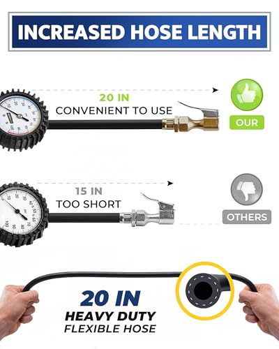 Air Chuck with Tire Pressure Gauge and Inflator for Air Compressor 100 PSI - size: Extended