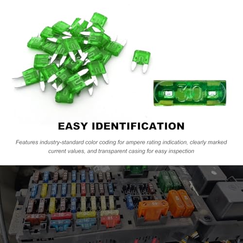 25 PCS 30 Amp Mini Car Fuses, 30A Automotive Blade Fuse Replacement, Auto Fuse Kit for Car RV Truck Motorcycle SUV Boat - color: 30A