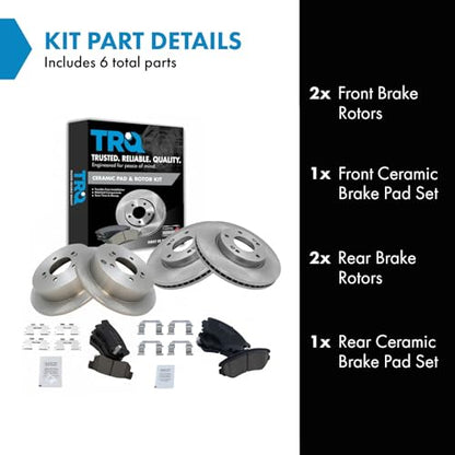 TRQ Front and Rear Brake Pad and Rotor Set Ceramic Vented Solid Rotors - style: BKA11780