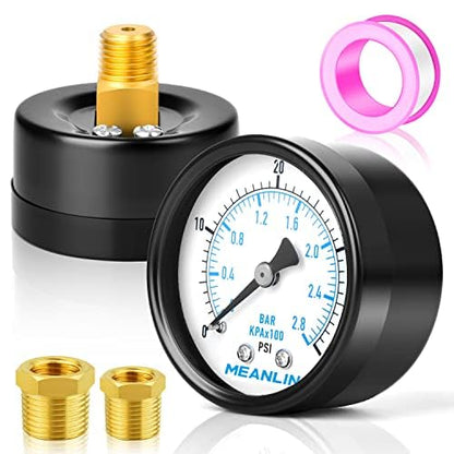 MEANLIN MEASURE 0-40Psi 2" DIAL FACE 1/4" NPT Well Pump Pressure Gauge, with 1/2" NPT and 3/8" NPT Hex Bushing, 3-2-3% Accuracy, Center Back Mount - color: 1/4"NPT Back Mount, size: 0-40Psi
