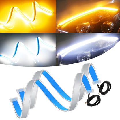 Qasim 24 Inch Daytime Running Light Strip Sequential Flow Turn Signal - size: 60CM Flash White&Amber