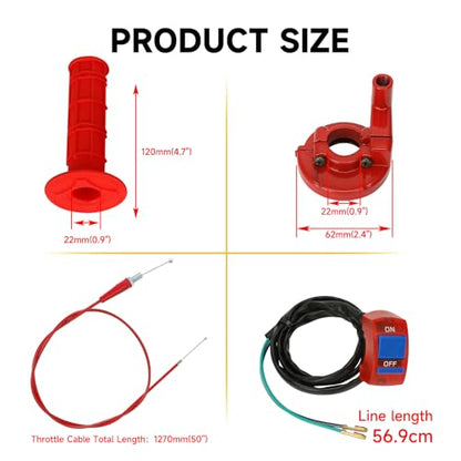 HIAORS 7/8" Mini Bike Throttle Cable Kit Assembly Compatible with Predator 212cc 196cc Coleman CT200U CT200U-EX BT200X CC100X Baja Warrior MB200 DB30 Motovox SSR Apollo CRF50 Pit Dirt Bike Parts (Red) - color: Red