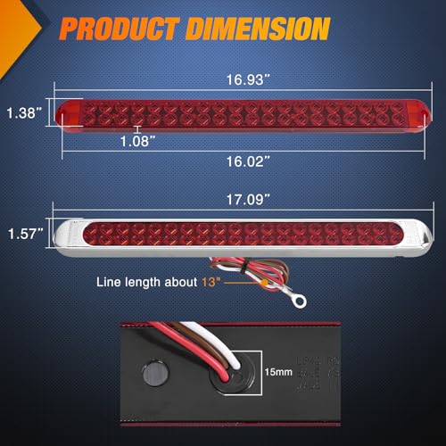 Nilight LED Tail Light 17" Red Running Brake Turn Lights W/Chrome Bezel - color: 2Pcs 17" Red 40LED w/chrome bezel