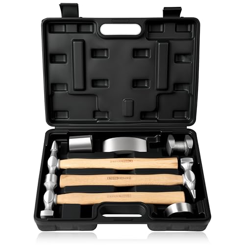 DAYUAN 7Pcs Auto Body Repair Hammer Dolly Set, Craft Panel Beating Hammer - size: Wooden Handle