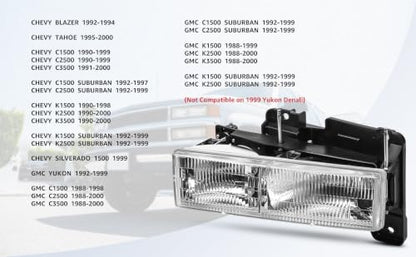 Headlights Assembly Compatible With 1988-2000 OBS Chevy Silverado GMC C/K